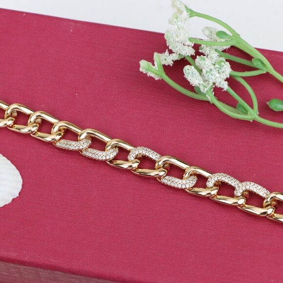 "Chunky Rose Gold Chain Bracelet with Crystal Links, XPBL0982 - Picture 10 of 12